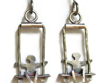 Silver People on Swing Earrings Shorter Version