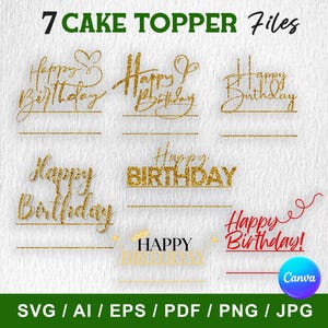 Happy Birthday Cake Topper Svg Bundle,DIY,Personalised,DXF,Party,Template,Cut Name Cricut,Silhouette Instant download Birthday Decoration