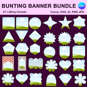 Banner bunting birthday party, bunting banner svg template, scallop banner bunting, banner template CANVA SVG, PNG, Eps, Pdf