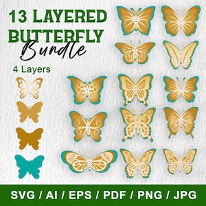 Butterfly Svg BUNDLE, 3D Butterfly Svg, Butterfly Template, Layered Butterfly, Butterfly Clipart, Butterfly Wall Decor, Instant Download