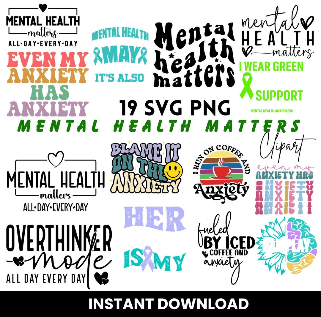 Mental Health Matters SVG PNG Bundle, Anxiety Awareness Clipart ...