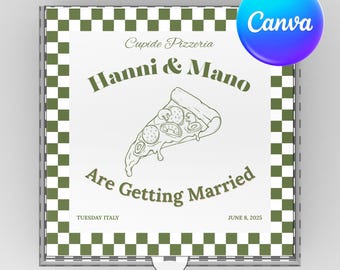 Sjabloon huwelijksuitnodiging pizzadoos: bewerkbaar canvasontwerp (digitale download)
