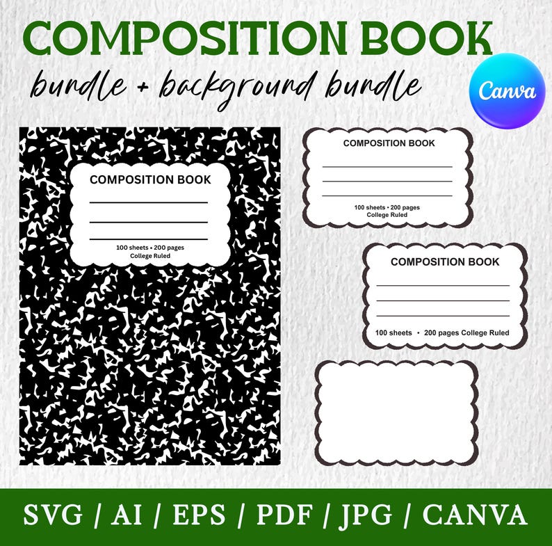 Composition Book Cover SVG: Notebook Template, Labels (digital Download ...