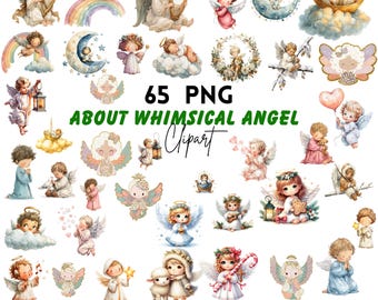 Whimsical Baby Angels Clipart: Angelic Graphics (Digital Download - 65 PNGs)