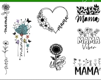Paquete SVG de camisetas florales para mamá, gráficos para el Día de la Madre (descarga digital)