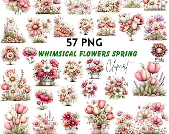 Whimsical Flowers Clipart: Floral Graphics (Digital Download - 57 PNGs)