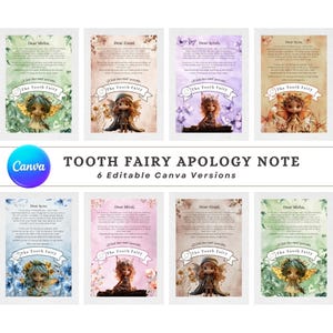 Nota de disculpa del Hada de los Dientes, carta imprimible de "Olvidé venir", tarjeta de disculpa por llegar tarde, regalo DIY para la primera pérdida de dientes, descarga digital/edición en Canva