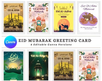 Eid Mubarak Card: Watercolor Eid Al Adha, Canva Editable (Digital Download)