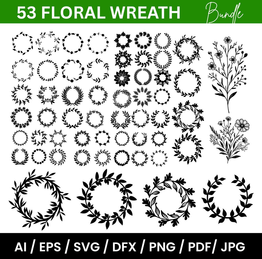 Floral Wreath SVG Bundle: Wedding Circle Frame (digital Download) - Etsy