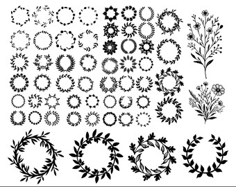 Floral Wreath SVG Bundle: Wedding Circle Frame (Digital Download)