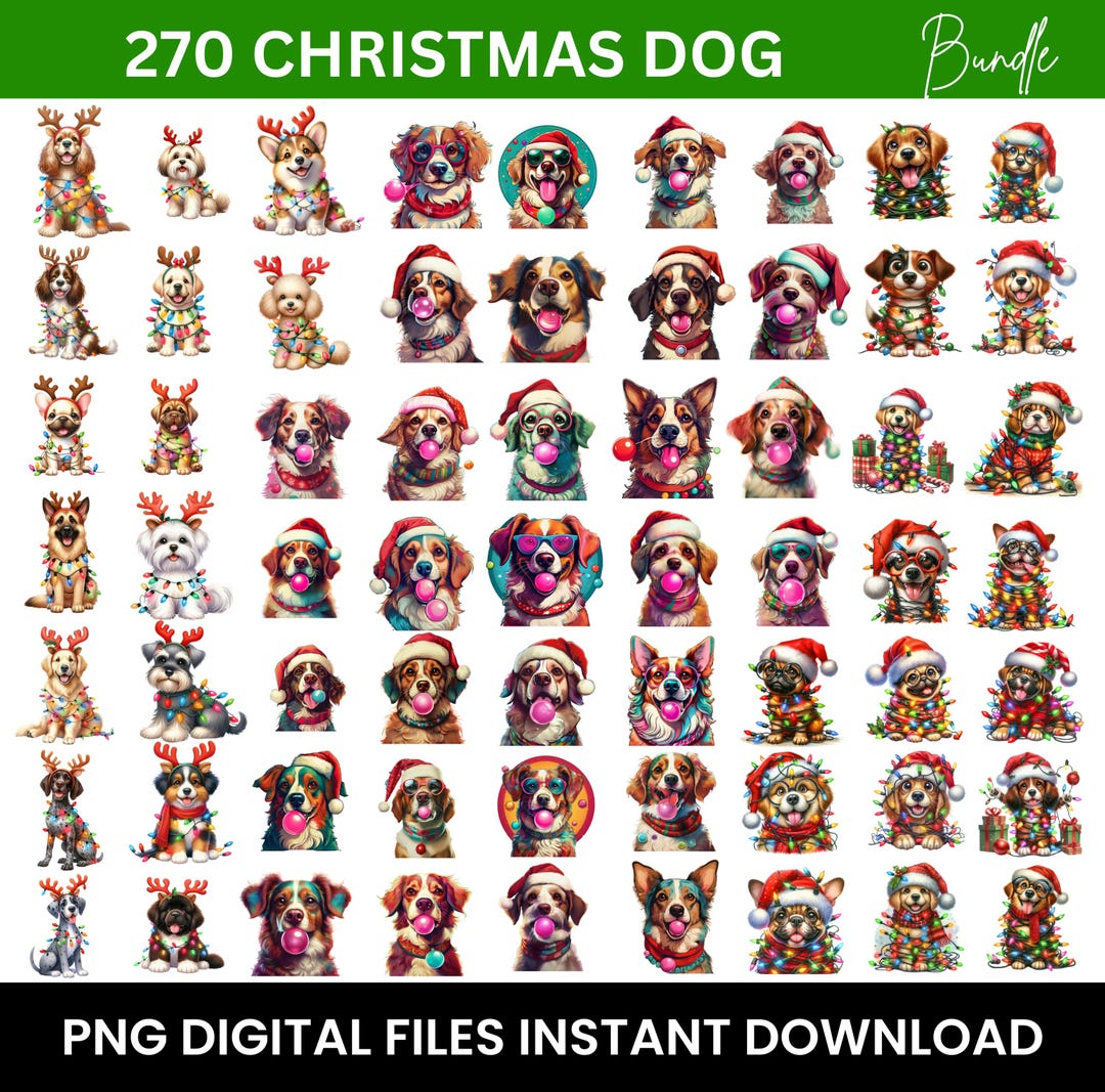 Christmas Dog PNG Clipart Bundle | Santa Hats, Festive Pet Designs ...
