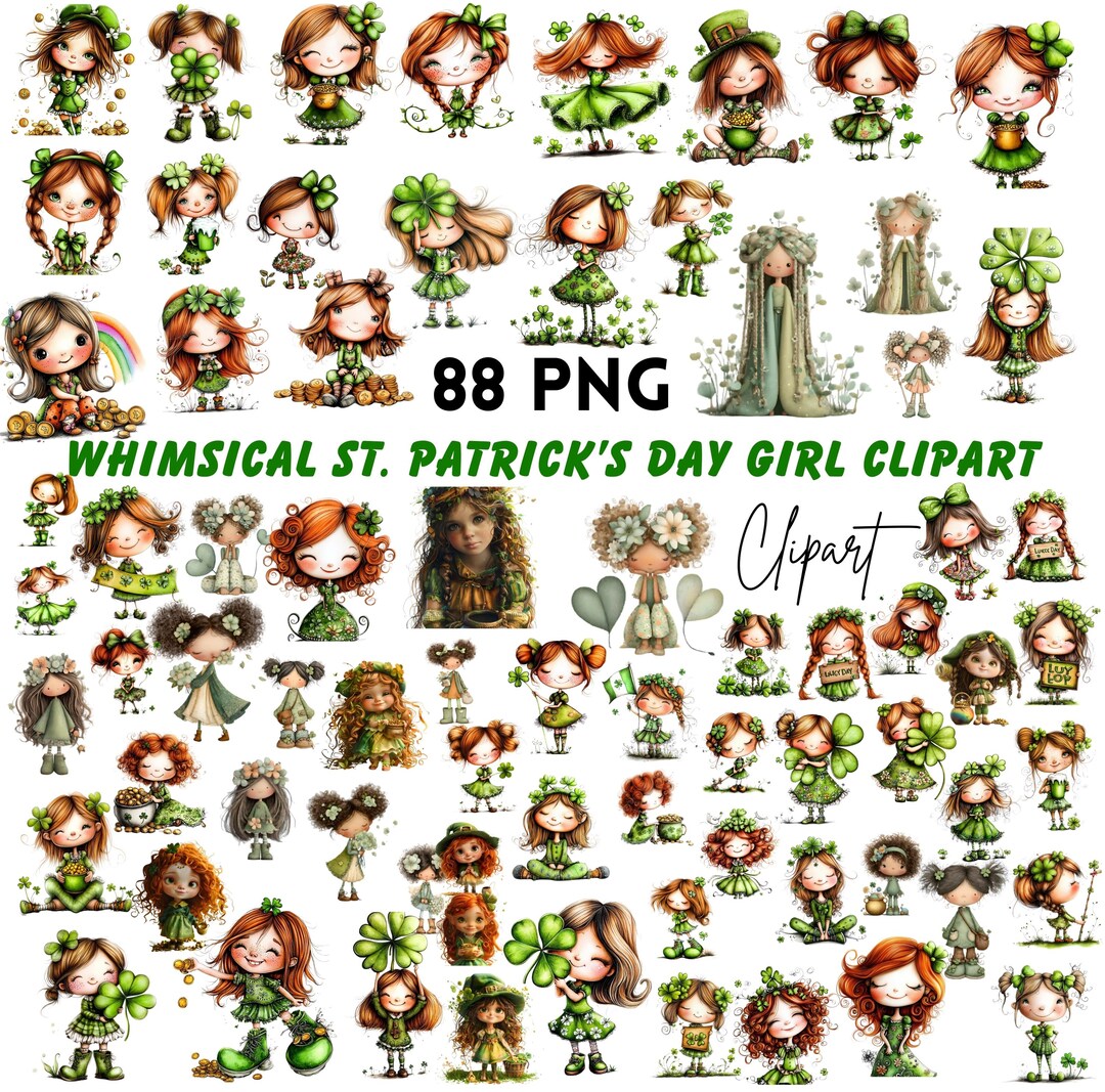 Whimsy Patrick St. Patrick's Day Girl Clipart – 88 Whimsical PNG Graphics (digital ...