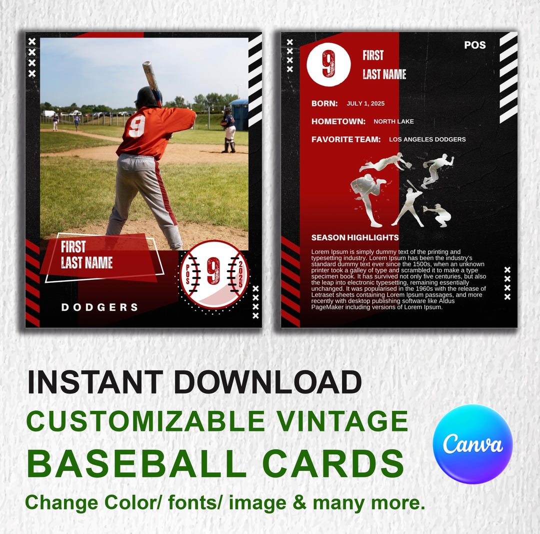 Customizable Baseball Card Template: DIY Player Trading Cards (canva ...