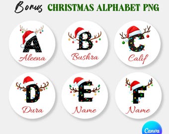 Christmas Alphabet PNG: Santa Initial Ornament, Custom Name (Digital Download)