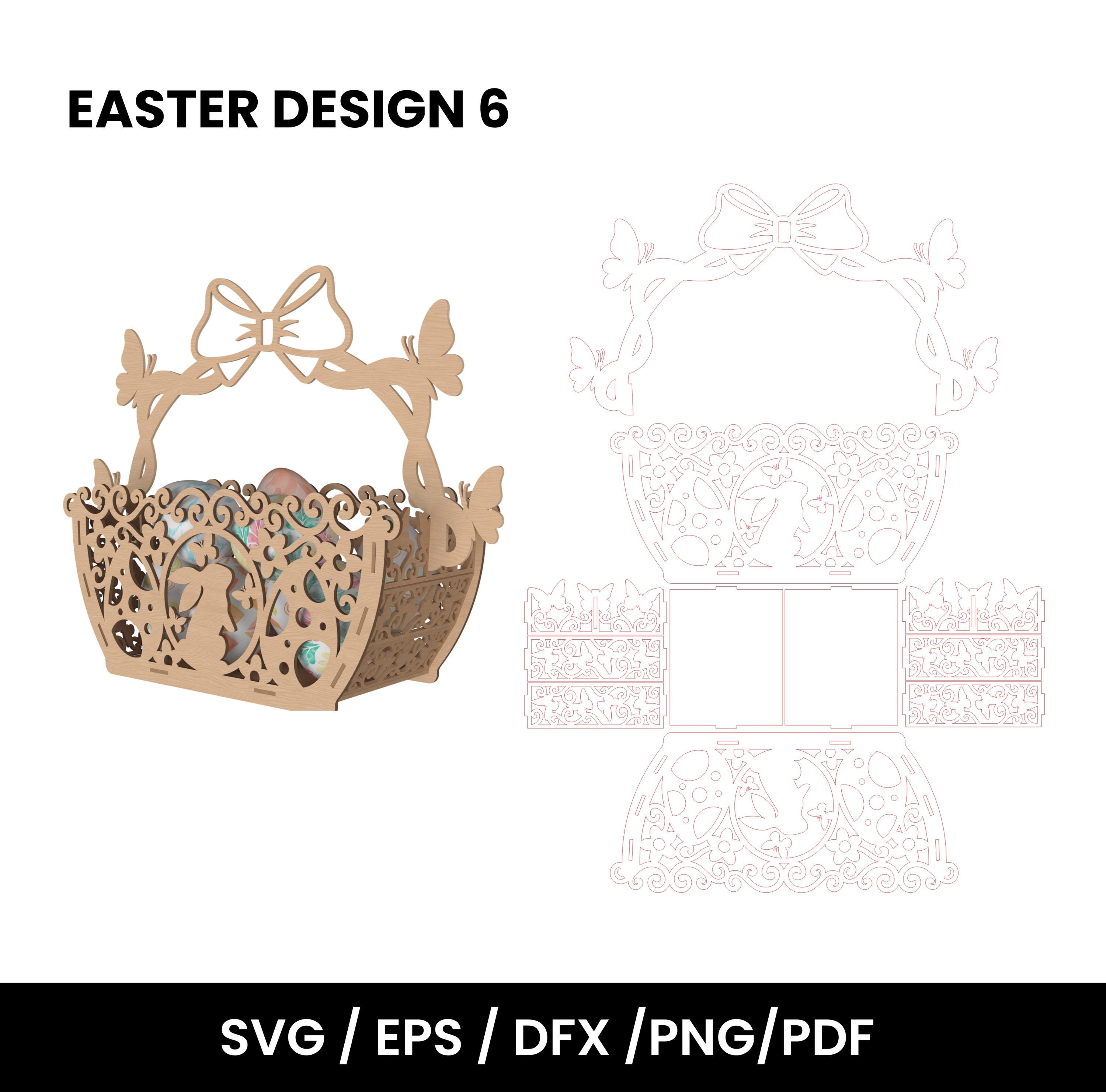 Bunny Easter Basket SVG – 12 Laser Cut File, Wooden Gift Basket ...