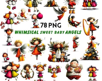 Whimsical Angels Clipart: Sweet Baby Angel Graphics (Digital Download - 78 PNGs)