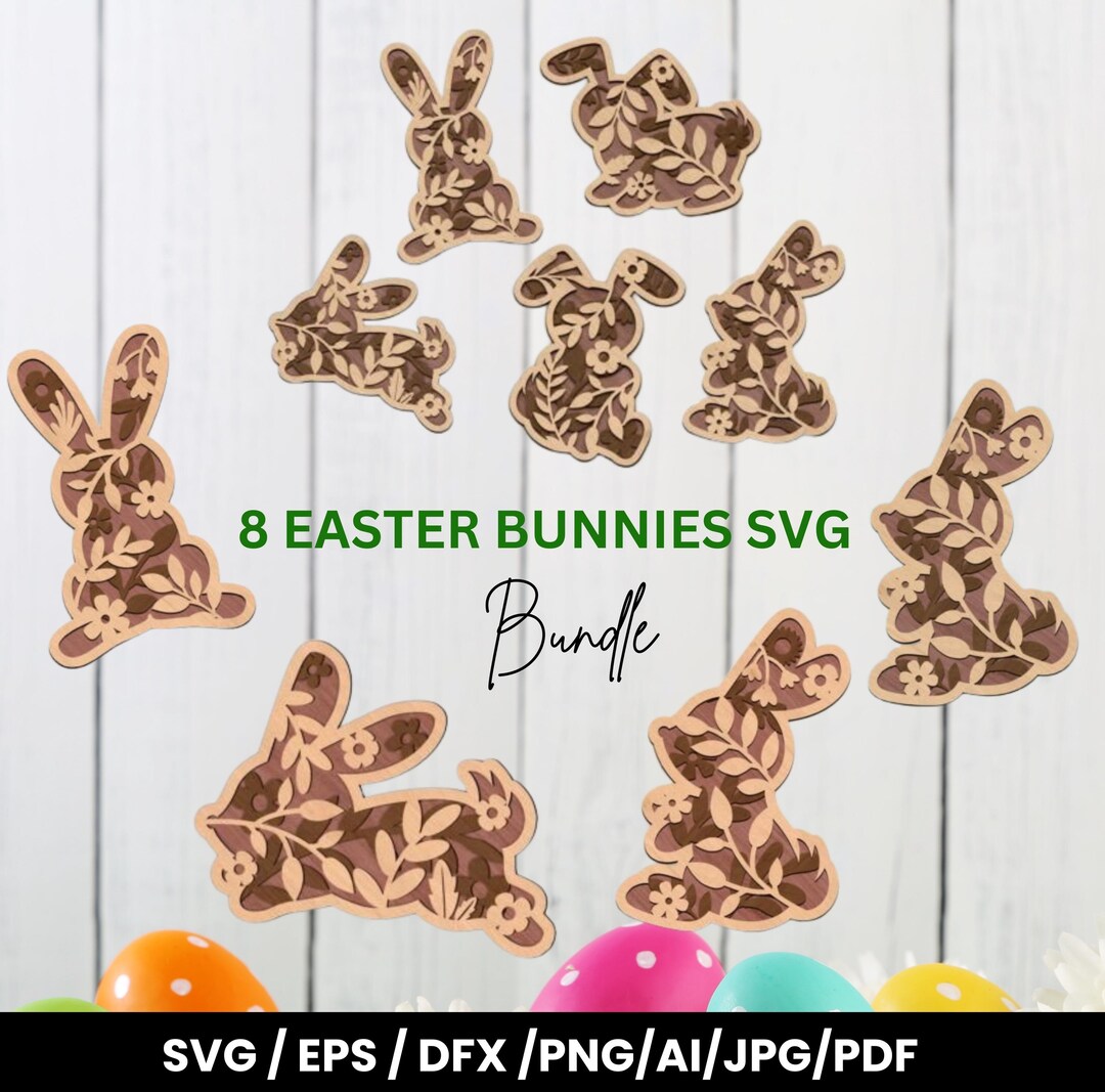 Easter Bunny SVG Bundle, Floral Rabbits, Laser Cut Files (digital ...