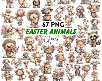 Easter Animals Clipart: Whimsical Graphics (Digital Download - 67 PNGs)