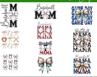 Retro Baseball Mama PNG Bundle, Checkered Bow (Digital Download)