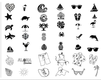 Pacchetto SVG costiero estivo, scarabocchi sulla spiaggia e sull'oceano (download digitale)