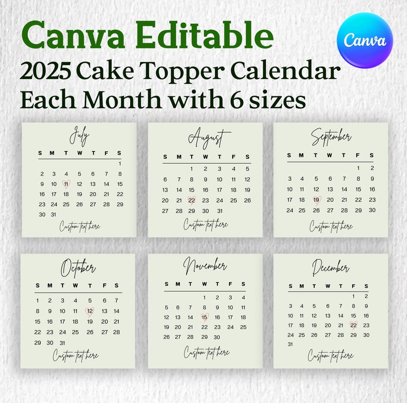 Burn Away Cake Topper Calendar Template: 2025-2026 Canva Editable ...