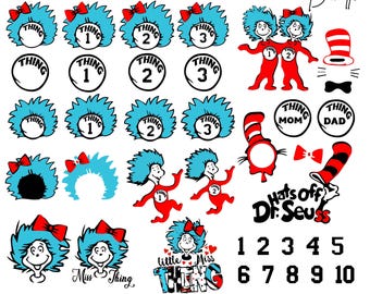 Paquete SVG de Cosa 1 y Cosa 2, inspirado en el Dr. Seuss (descarga digital)