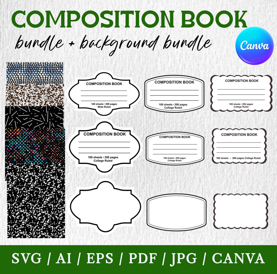 Composition Book Cover SVG: Notebook Template, Labels (digital Download ...