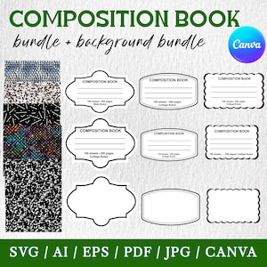 Composition Book Cover SVG: Notebook Template, Labels (Digital Download)