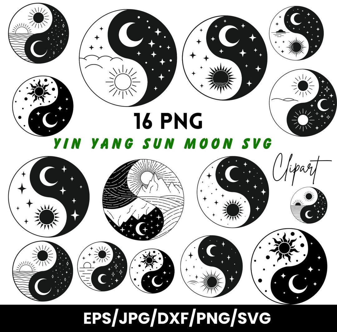 16 Yin Yang Sun Moon SVG: Celestial Mystical Design (digital Download ...