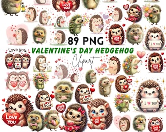 Valentine's Day Hedgehog Clipart: Whimsical Graphics (Digital Download - 89 PNGs)