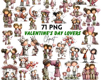 Valentine's Day Lovers Clipart: Whimsical Graphics (Digital Download - 71 PNGs)