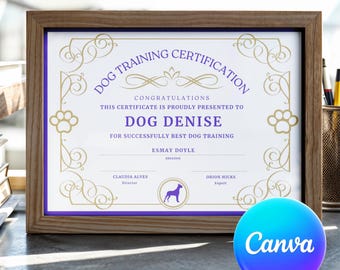 3 different style Dog Training Certificate Template: Editable Graduation Diploma (Digital Download)