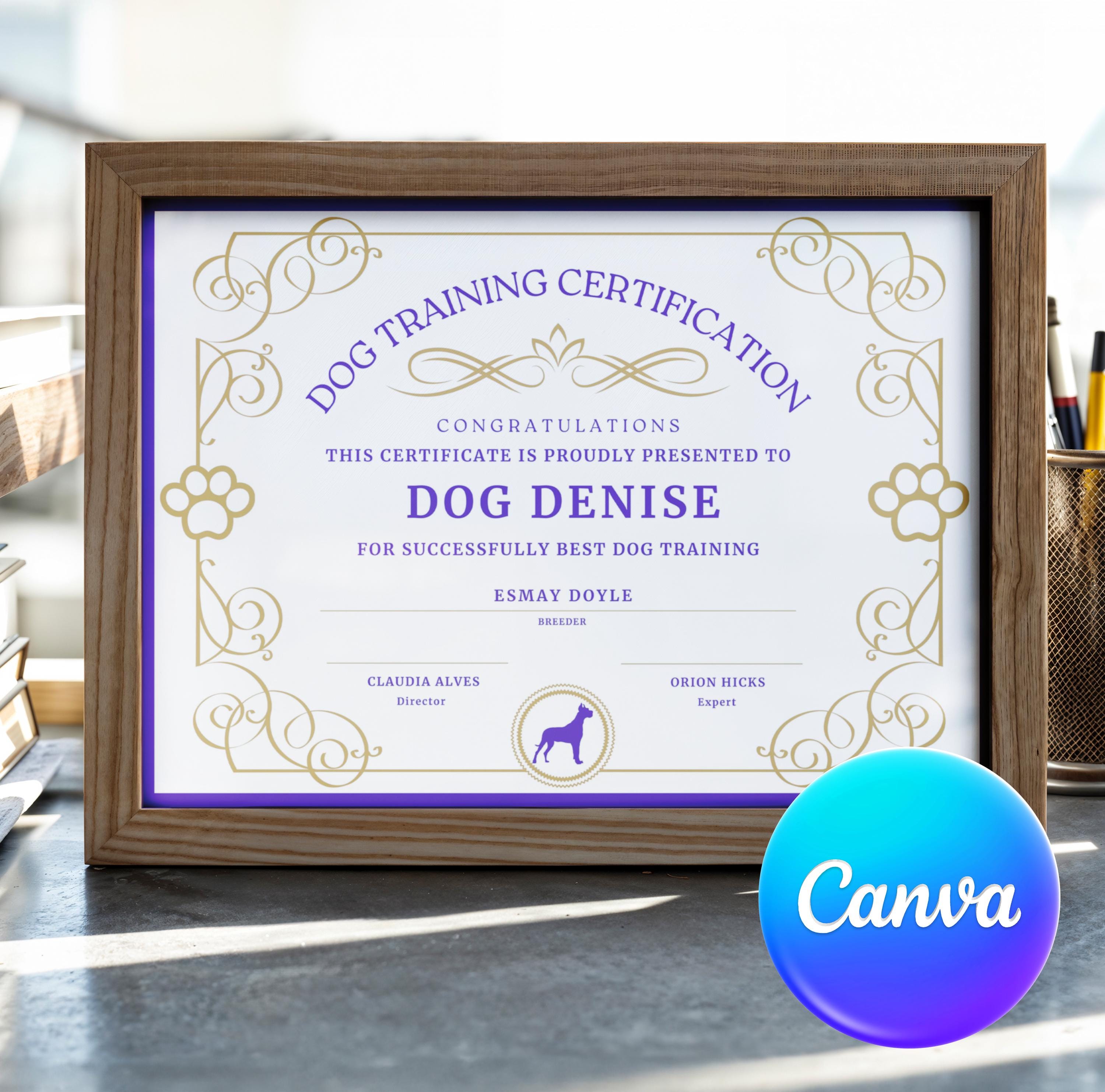 Printable Dog Training Certificate Template Digital Dog Training ...