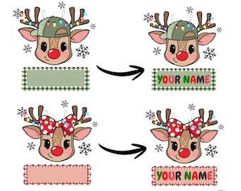 Aangepaste naam rendier PNG, kerstclipart, sublimatie kindershirt (digitale download)