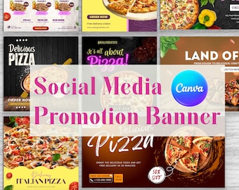 Canva-sjablonen voor pizzarestaurants: ontwerpen voor sociale media en flyers (digitale download)
