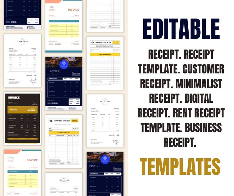 Editable Receipt Template: Minimalist Business Invoice (canva Editable ...