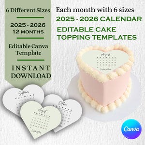Burn Away Cake Topper Calendar Template, Custom Heart Сake Topper, 2025 Calendar Printable, Birthday Cake Topper, Printable, Canva Editable