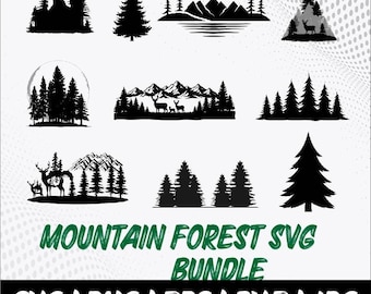 Mountains and Forest SVG Bundle, Pine Tree Clipart (Digital Download)