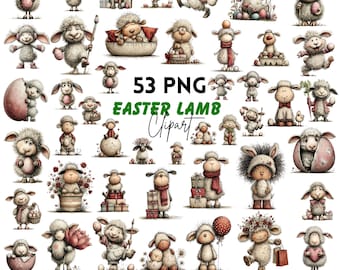 Easter Lamb Clipart: Whimsical Pink Graphics (Digital Download - 53 PNGs)