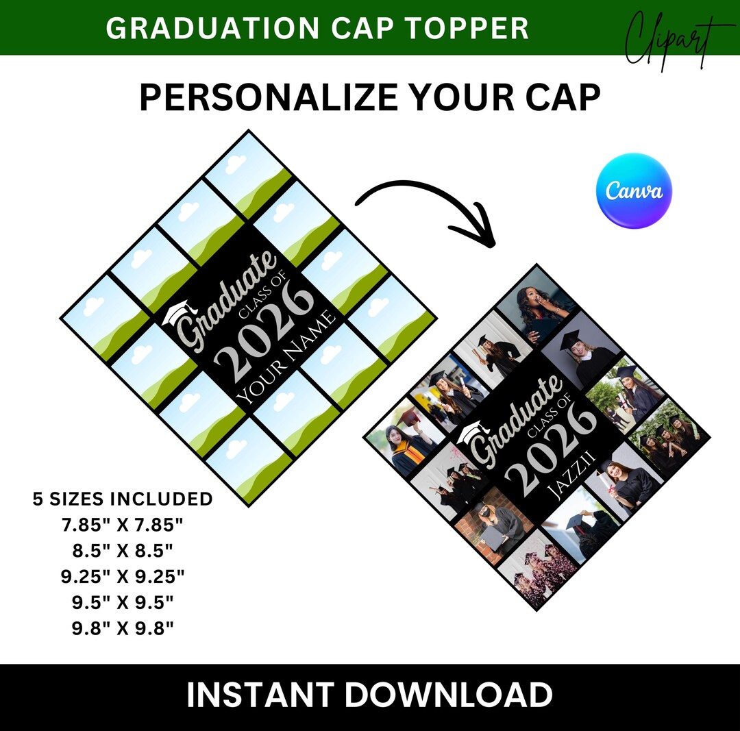 Personalized Graduation Cap Topper, Class of 2026 Collage Template ...