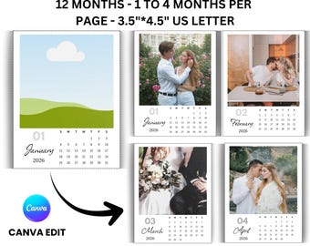 Plantilla de calendario fotográfico 2026, mini calendario de escritorio personalizado (editable e imprimible en Canva)