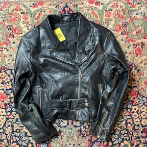 Vintage Italian Leather Woman Biker Jacket 80's Black 80's