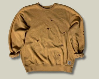 Sudadera Carhartt marrón de cuello redondo rediseñada – Ropa de trabajo desgastada Hecha en México (L)