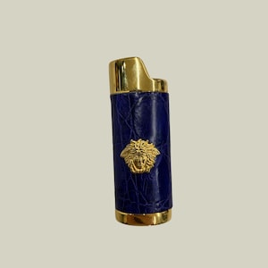 Gianni Versace Vintage Lighter Case – Blue Crocodile Leather