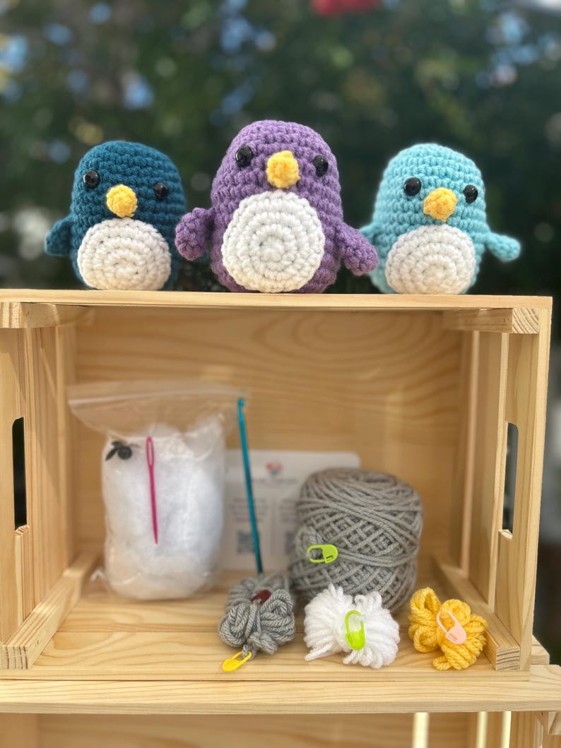 Beginner's DIY Penguin Crochet Kit: Beginner-Friendly Amigurumi with Video Tutorial, Winter Craft Kit image 1