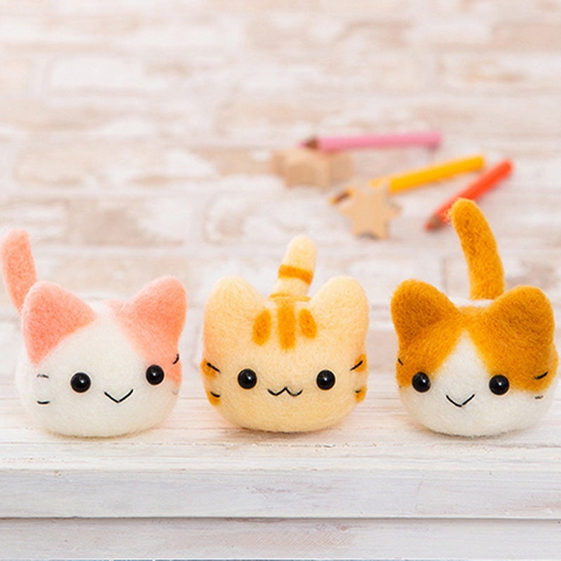 DIY Handmade Wool Felt Kit Three Little Cat Japanese Kit Etsy