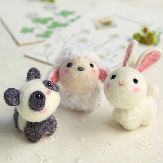 DIY Handmade Wool Felt Kit Little Panda, Sheep, Rabbit Japanese