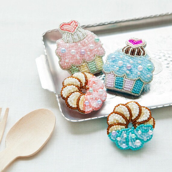 アンのビーズ刺繍キット カップケーキブローチ レモン味 --- 日本 材料