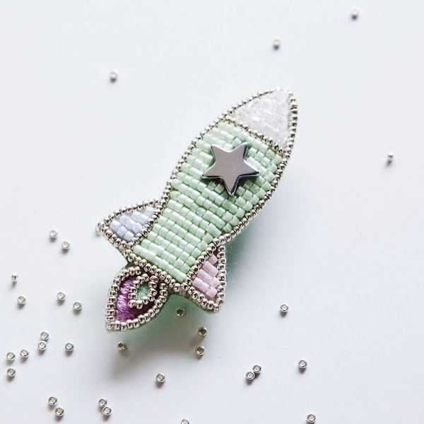 Anne's beaded embroidery Kit rocket Brooch Mint flavor  --- Japan Material Kit PHC-017-2