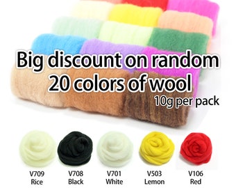 Big discount, Random 20 colors of wool, 10g per pack, Super Fast felting Short Fiber Wool Perfect in Needle Felt